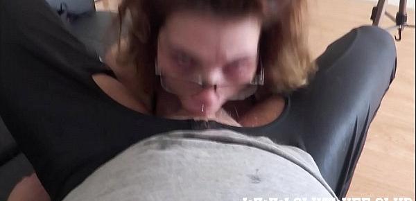  Amateur slut gets a rough sloppy facefuck and spit on her face during this gagging deepthroat session
